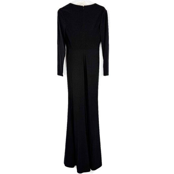 NWT Ieena by Mac Duggal #26514 Plunging Long Sleeve Pearl Keyhole Gown Black 0 - Picture 11 of 16